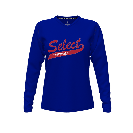 [FTLVCFRY-FYXS-LOGO1] Decker Comfort T-Shirt (Female Youth XS, Royal, V Neck, Logo 1, Long Sleeve)
