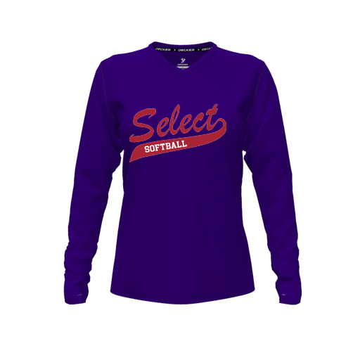[CUS-DFW-TEES-CMF-VNK-LSL-PUR-FYXS-LOGO1] Decker Comfort T-Shirt (Female Youth XS, Purple, V Neck, Logo 1, Long Sleeve)