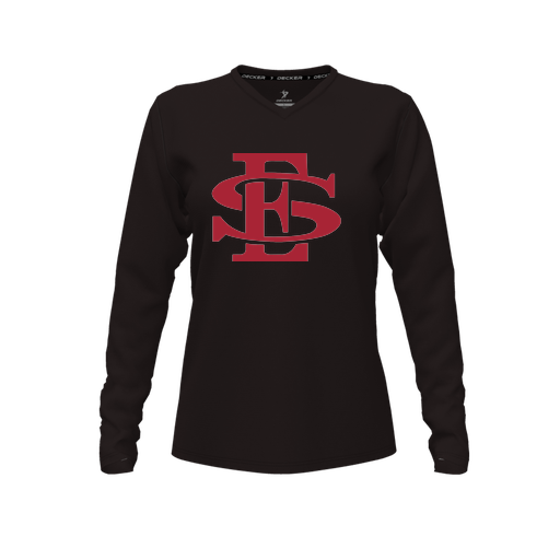 [FTLVPTBK-FYXS-LOGO2] Decker Performance T-Shirt (Female Youth XS, Black, V Neck, Logo 2, Long Sleeve)