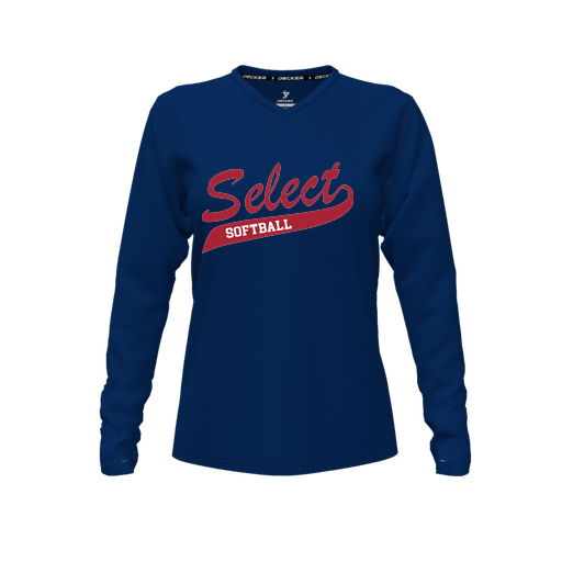 [FTLVPTNV-FYXS-LOGO1] Decker Performance T-Shirt (Female Youth XS, Navy, V Neck, Logo 1, Long Sleeve)
