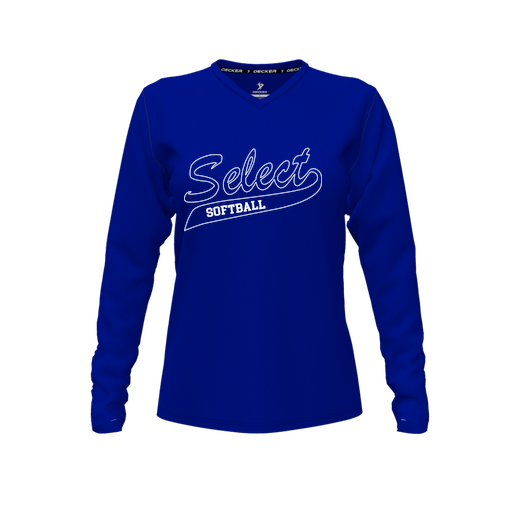 [FTLVPTRY-FYXS-LOGO3] Decker Performance T-Shirt (Female Youth XS, Royal, V Neck, Logo 3, Long Sleeve)