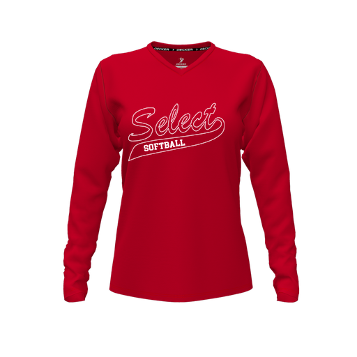 [FTLVPTRD-FYXS-LOGO3] Decker Performance T-Shirt (Female Youth XS, Red, V Neck, Logo 3, Long Sleeve)