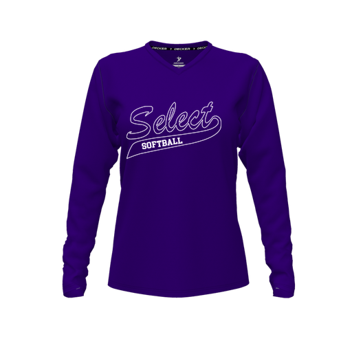 [FTLVPTPP-FYXS-LOGO3] Decker Performance T-Shirt (Female Youth XS, Purple, V Neck, Logo 3, Long Sleeve)